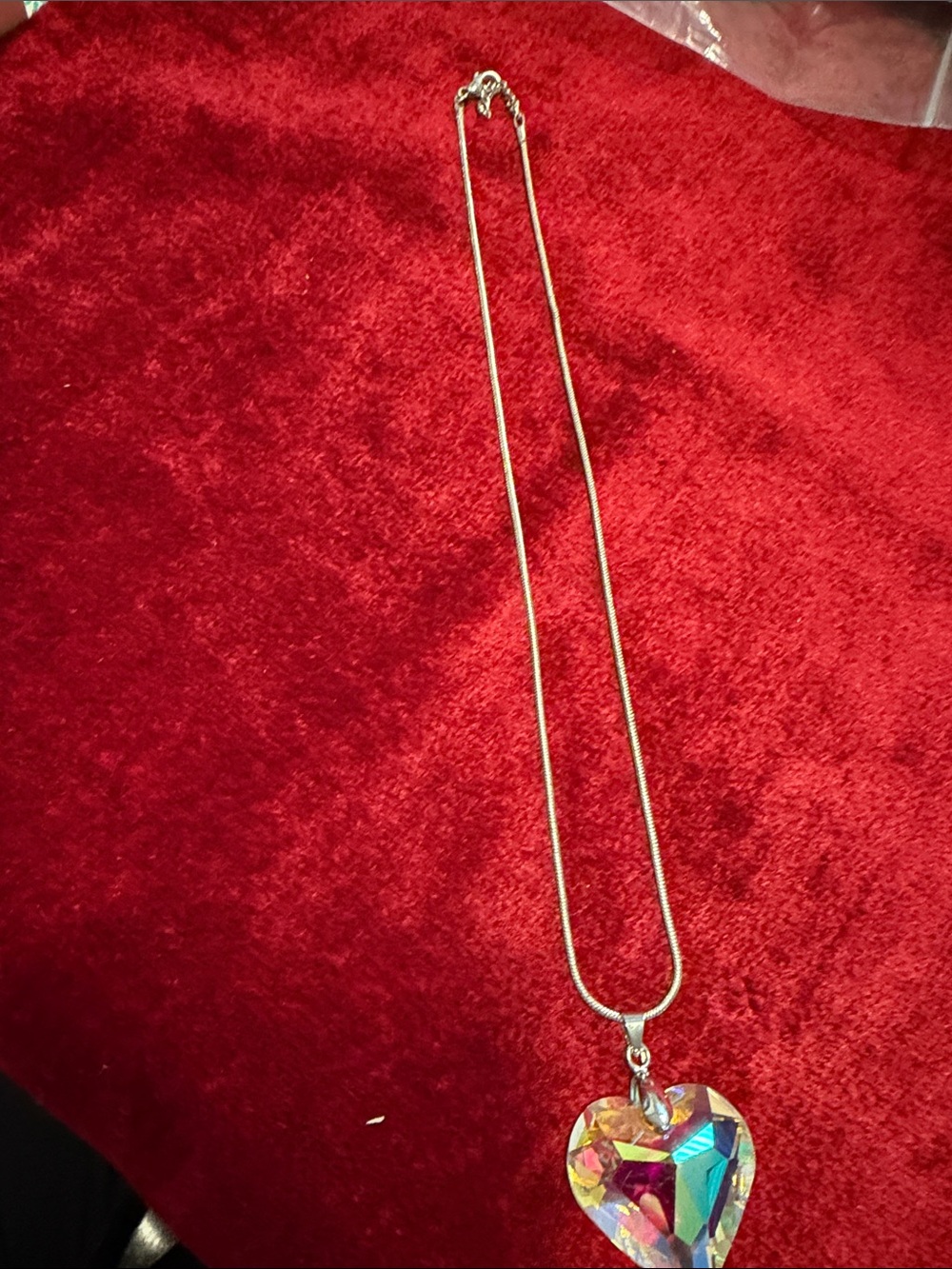 NEW Crystal Heart Pendant Necklace - silver tone Iridescent -loves sunlight
